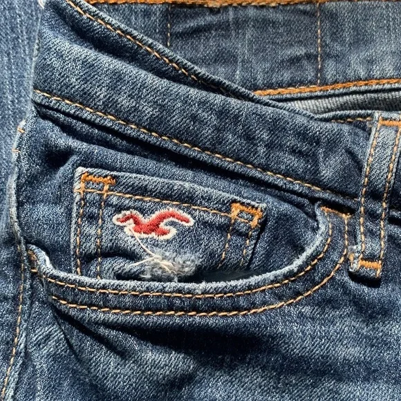 Hollister Women's Blue Jeans Size 0 Zipper Bottom Distressed High Rise Midi - Picture 4 of 13